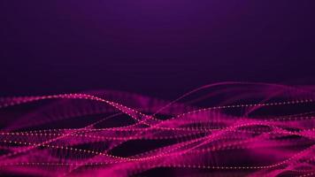 Dna from a moving wave and particles. Abstract dark background. The science of medicine. Biotechnology. The concept of a gene cell. Pink dots and lines. 3d rendering photo