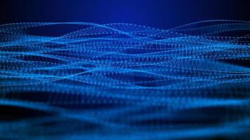 Dna from a moving wave and particles. Abstract dark background. The science of medicine. Biotechnology. The concept of a gene cell. Blue dots and lines. 3d rendering photo