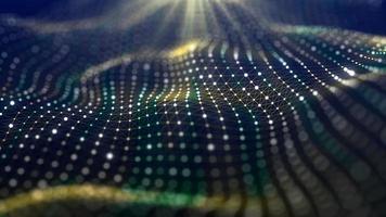 Futuristic glowing wave. The concept of big data. Network connection. Cybernetics. Abstract background of yellow-green grid with white dots. 3d rendering. photo