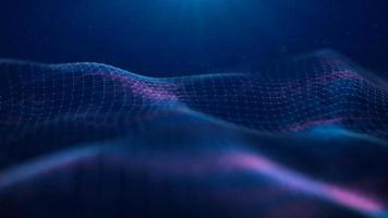 Futuristic glowing wave. The concept of big data. Network connection. Cybernetics. Abstract dark background of blue and purple lines with dots. 3d rendering. photo