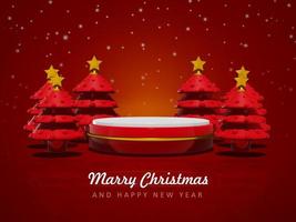 Merry christmas and happy new year with 3d empty podium and christmas ornaments background photo