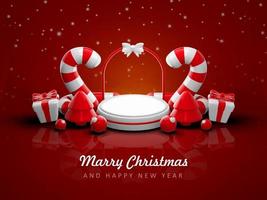 Merry christmas and happy new year with 3d empty podium and christmas ornaments background photo