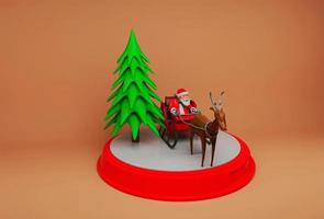 Christmas tree sleigh with gift box 3d illustration on white background. photo