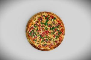 Christmas cheese pizza 3d illustration on white background. photo