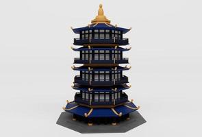Chinese house traditional temple 3d illustration on white background. photo
