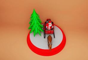 Christmas tree sleigh with gift box 3d illustration on white background. photo