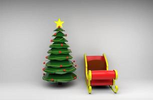árbol de navidad trineo ilustración 3d sobre fondo blanco. foto