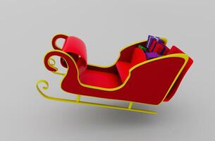 Christmas sleigh with gift box 3d illustration on white background. photo