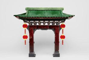 The entrance Chinese arch gate decor with hanging lanterns 3d illustration. photo