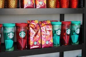 Starbucks Christmas coffee beans and mugs collection. Khobar, Saudi Arabia, November,5,2022 photo