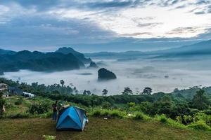 landscape of mountains fog and tent Phu Lanka National Park Phayao province north of Thailand photo