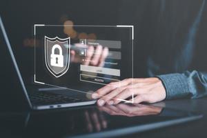 Cybersecurity Management with Online Authentication Technology Businessmen use smart phone log in with encryption,and through authorization and authentication from the database,verify your privacy photo