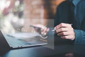 Male consumers rate their satisfaction and rate and review them online. Customer Experience Survey Concepts for Services and Products and Customer Engagement,Evaluation to check store quality photo