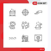 Modern Set of 9 Outlines Pictograph of job mobile app resources smart app Editable Vector Design Elements