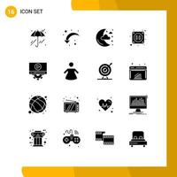Pack of 16 creative Solid Glyphs of design play moon video electricity Editable Vector Design Elements