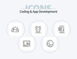 Coding And App Development Line Icon Pack 5 Icon Design. coding. binary. research. developer. mobile vector