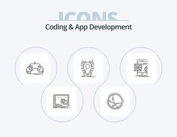 Coding And App Development Line Icon Pack 5 Icon Design. coding. binary. research. developer. mobile vector