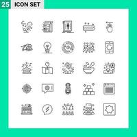 Modern Set of 25 Lines and symbols such as hand cursor towel code cleaning program Editable Vector Design Elements