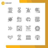 16 User Interface Outline Pack of modern Signs and Symbols of viral marketing position search globe Editable Vector Design Elements