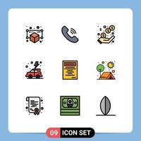 Universal Icon Symbols Group of 9 Modern Filledline Flat Colors of study book profit car day Editable Vector Design Elements