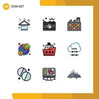 Universal Icon Symbols Group of 9 Modern Filledline Flat Colors of sea cruise capture statistics chart Editable Vector Design Elements