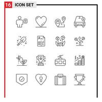 Universal Icon Symbols Group of 16 Modern Outlines of vehicles more delivery car shipping Editable Vector Design Elements