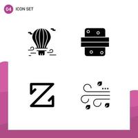 User Interface Pack of 4 Basic Solid Glyphs of balloon food airballoon burger coin Editable Vector Design Elements