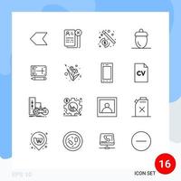 Mobile Interface Outline Set of 16 Pictograms of pencil green money fruits farmer Editable Vector Design Elements