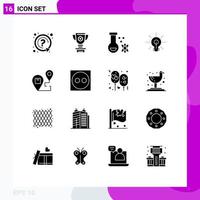 Editable Vector Line Pack of 16 Simple Solid Glyphs of inspirating idea reward glow space Editable Vector Design Elements