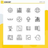 Pack of 16 creative Outlines of moustache network candy global sweets Editable Vector Design Elements