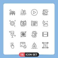 Modern Set of 16 Outlines Pictograph of bug setting play gear education Editable Vector Design Elements