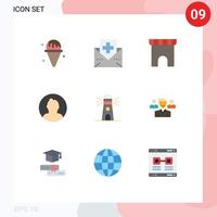 Pictogram Set of 9 Simple Flat Colors of building user building round avatar Editable Vector Design Elements