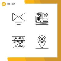 Mobile Interface Line Set of 4 Pictograms of mail celebration city park eid Editable Vector Design Elements