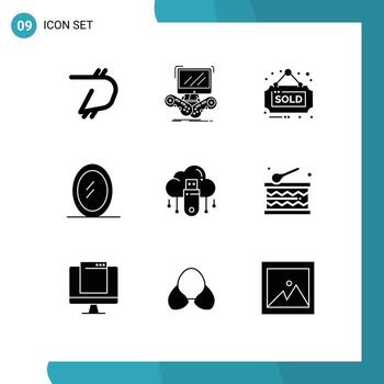 User Interface Pack of 9 Basic Solid Glyphs of online usb online mirror sold Editable Vector Design Elements