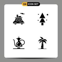 Group of 4 Modern Solid Glyphs Set for car cup vehicle spruce ramadan Editable Vector Design Elements