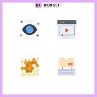 User Interface Pack of 4 Basic Flat Icons of eye play view media honey Editable Vector Design Elements