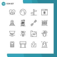 Group of 16 Outlines Signs and Symbols for rip grave logistic death seo Editable Vector Design Elements