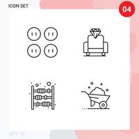 Mobile Interface Line Set of 4 Pictograms of buttons money cinema counter barrow Editable Vector Design Elements