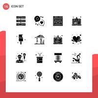 Editable Vector Line Pack of 16 Simple Solid Glyphs of web alert love development web Editable Vector Design Elements