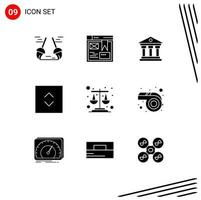 Set of 9 Vector Solid Glyphs on Grid for scales balance bank square arrows Editable Vector Design Elements