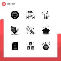 Mobile Interface Solid Glyph Set of 9 Pictograms of currency shopping umbrella hand lip stick Editable Vector Design Elements