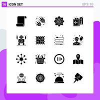 Modern Set of 16 Solid Glyphs Pictograph of chip technology design robot shopping Editable Vector Design Elements