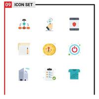 Universal Icon Symbols Group of 9 Modern Flat Colors of note student search smartphone security Editable Vector Design Elements