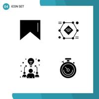 4 User Interface Solid Glyph Pack of modern Signs and Symbols of banner team iot wifi clock Editable Vector Design Elements