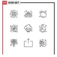 Group of 9 Modern Outlines Set for cloud emission delicious cryptocurrency coin Editable Vector Design Elements