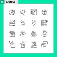 Universal Icon Symbols Group of 16 Modern Outlines of beach salad archive food interface Editable Vector Design Elements