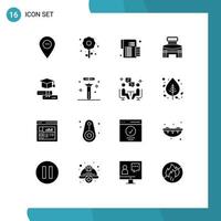 Set of 16 Modern UI Icons Symbols Signs for stadium game holiday exterior money Editable Vector Design Elements