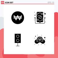 Group of 4 Solid Glyphs Signs and Symbols for won products listen music technology Editable Vector Design Elements