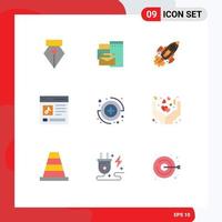 9 User Interface Flat Color Pack of modern Signs and Symbols of user interface business content spaceship Editable Vector Design Elements