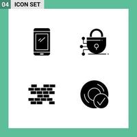 4 Thematic Vector Solid Glyphs and Editable Symbols of phone bricks android lock computers Editable Vector Design Elements